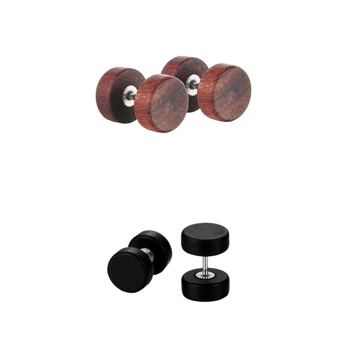 2 Pair Men Women Wooden Button Stainless Steel Screw Back Stud Earrings 10mm