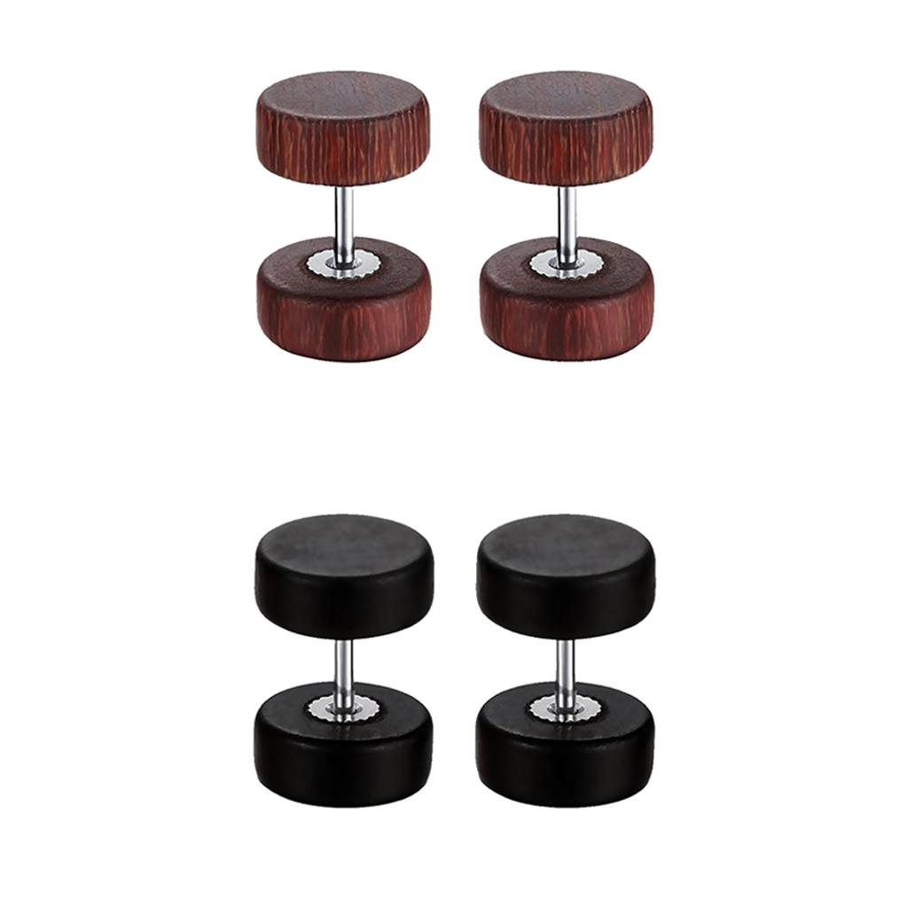 2 Pair Men Women Wooden Button Stainless Steel Screw Back Stud Earrings 10mm