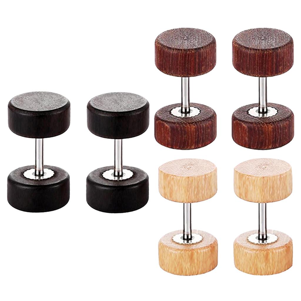 3 Pairs Mens Wood Cheater Fake Ear Plugs Gauges Illusion Screw Stud Earrings