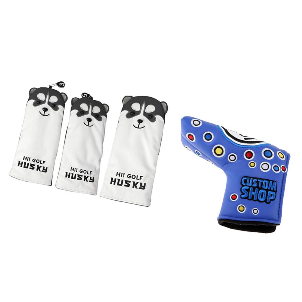 4 Pieces Golf Headcover for No.1 No.3 No.5 Wood Driver and Club Putter Cover