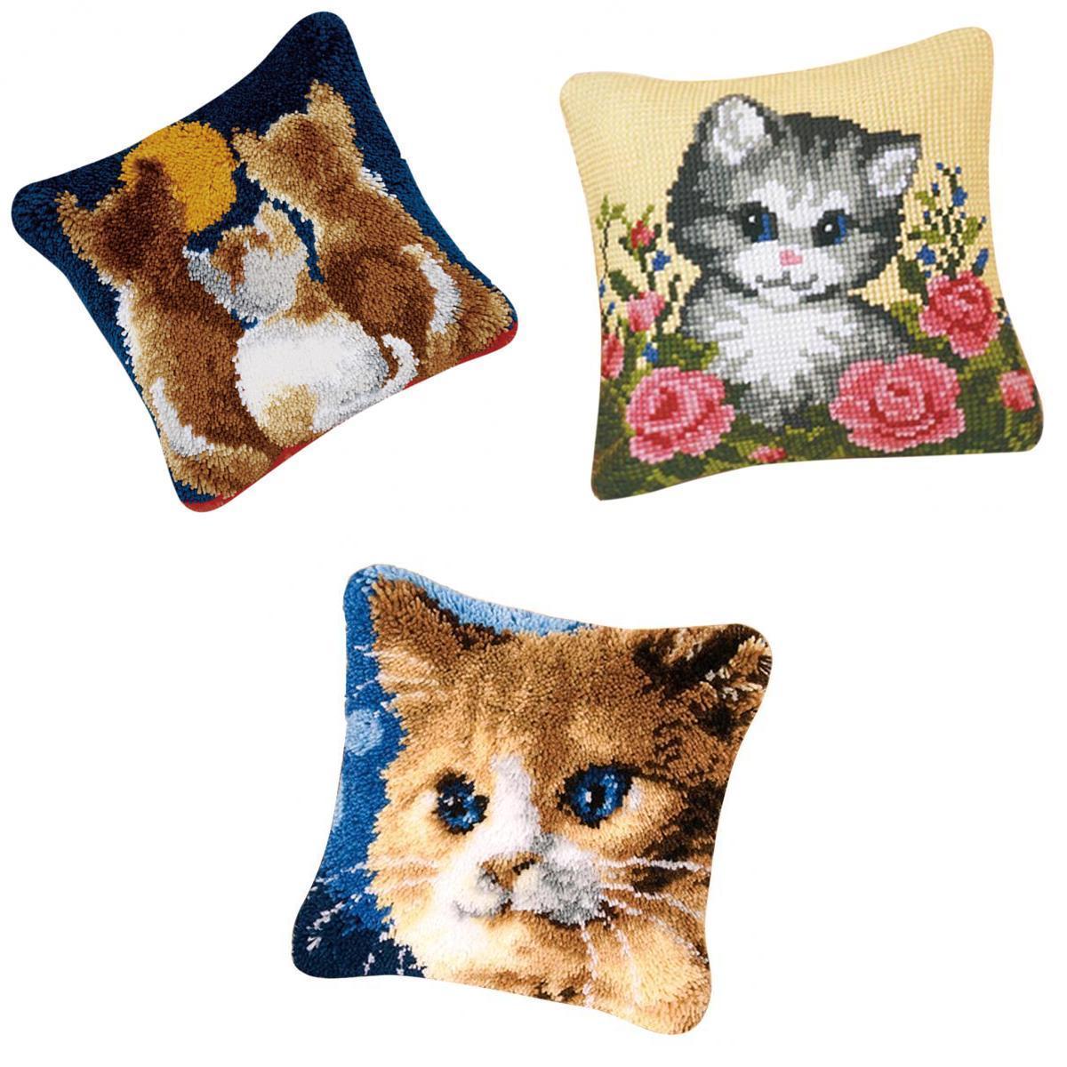 3 Set Pillows Latch Hook Kits Material Package for Beginners Cat Pattern
