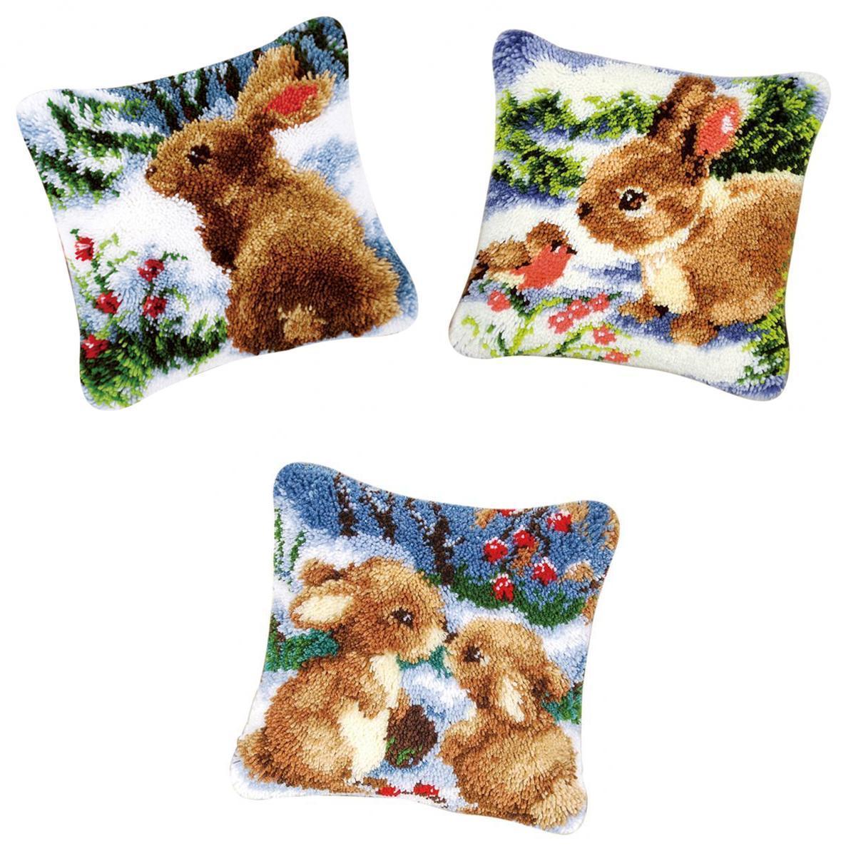 3 Set Latch Hook Kits for DIY Pillow Cover Sofa Cushion Cover Rabbit Pattern