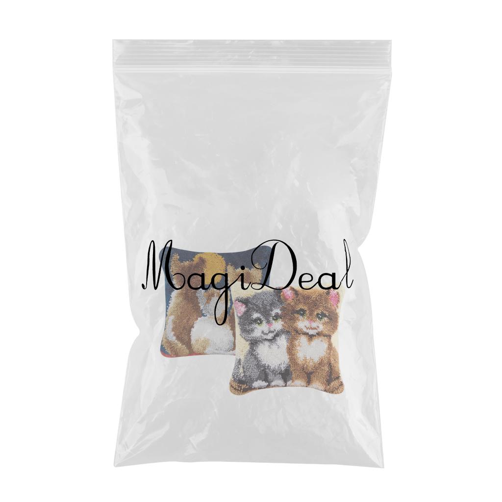 2 Set Pillows Cover Case Latch Hook Kits Material Package for Beginners Cat