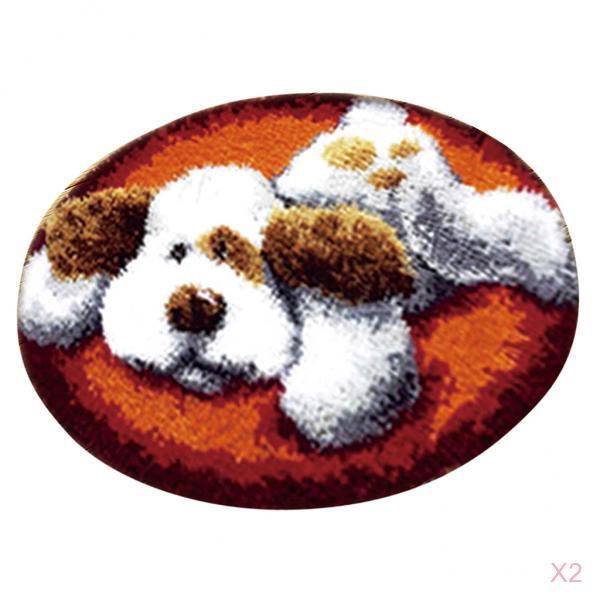 2 Sets Latch Hook Kits Carpet Latch Hooking Rug Kits Cushion Embroidery Dog