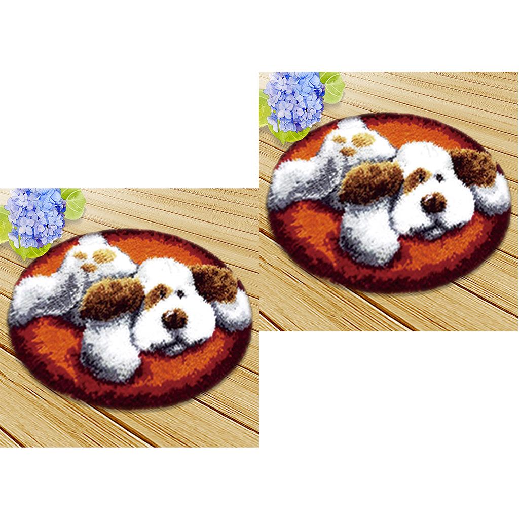 2 Sets Latch Hook Kits Carpet Latch Hooking Rug Kits Cushion Embroidery Dog