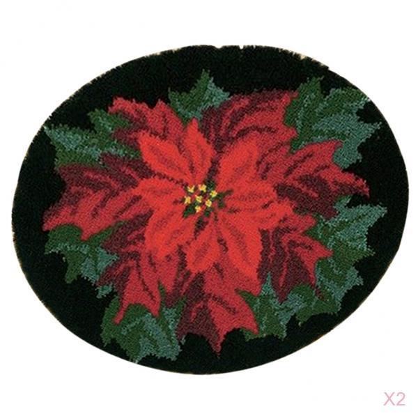 2 Sets Red Flower Latch Hook Kits for Adults Carpet Cushion Embroidery Craft