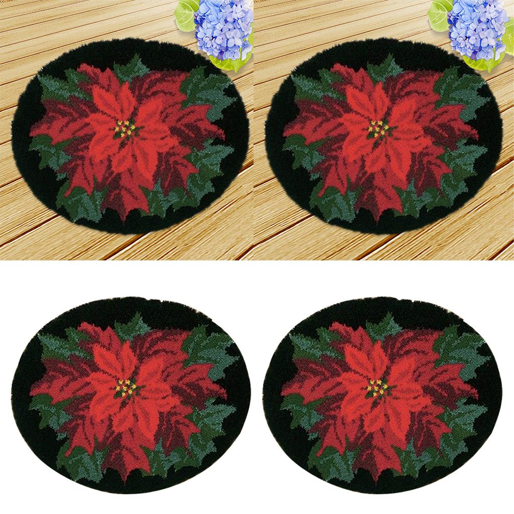 2 Sets Red Flower Latch Hook Kits for Adults Carpet Cushion Embroidery Craft