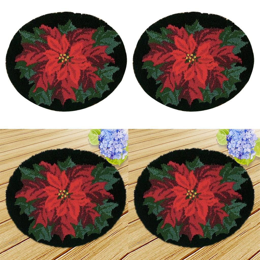 2 Sets Red Flower Latch Hook Kits for Adults Carpet Cushion Embroidery Craft