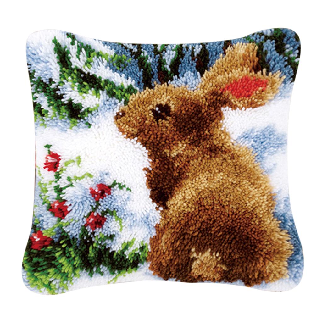 4 Sets DIY Pillow Cover Latch Hook Kits for Adult Embroidery Animals Pattern