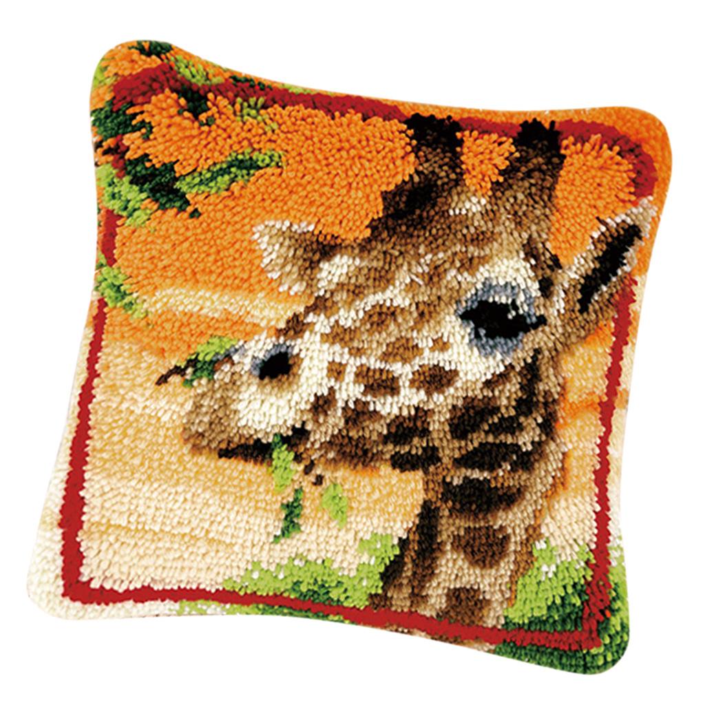 4 Sets DIY Pillow Cover Latch Hook Kits for Adult Embroidery Animals Pattern