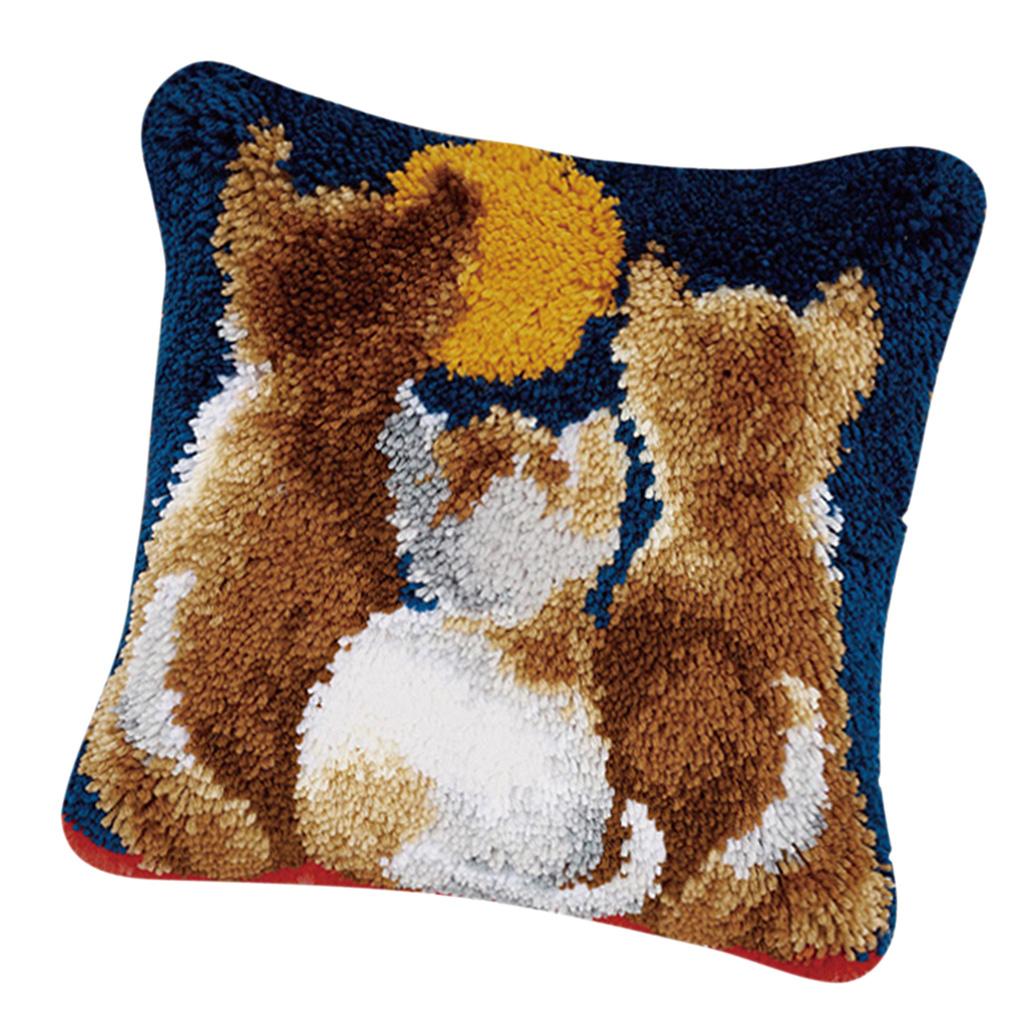 4 Sets DIY Pillow Cover Latch Hook Kits for Adult Embroidery Animals Pattern