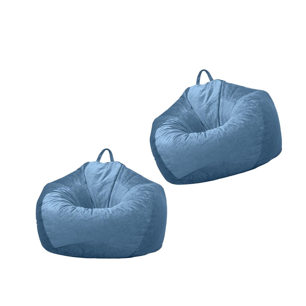 2xKids Stuffed Animals Storage Suede Bean Bag Cover 60x70cm Blue_2