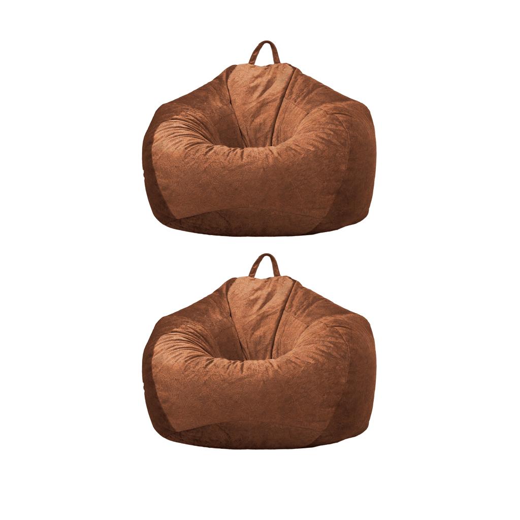 2xKids Stuffed Animals Storage Suede Bean Bag Cover 90x11cm Brown_2