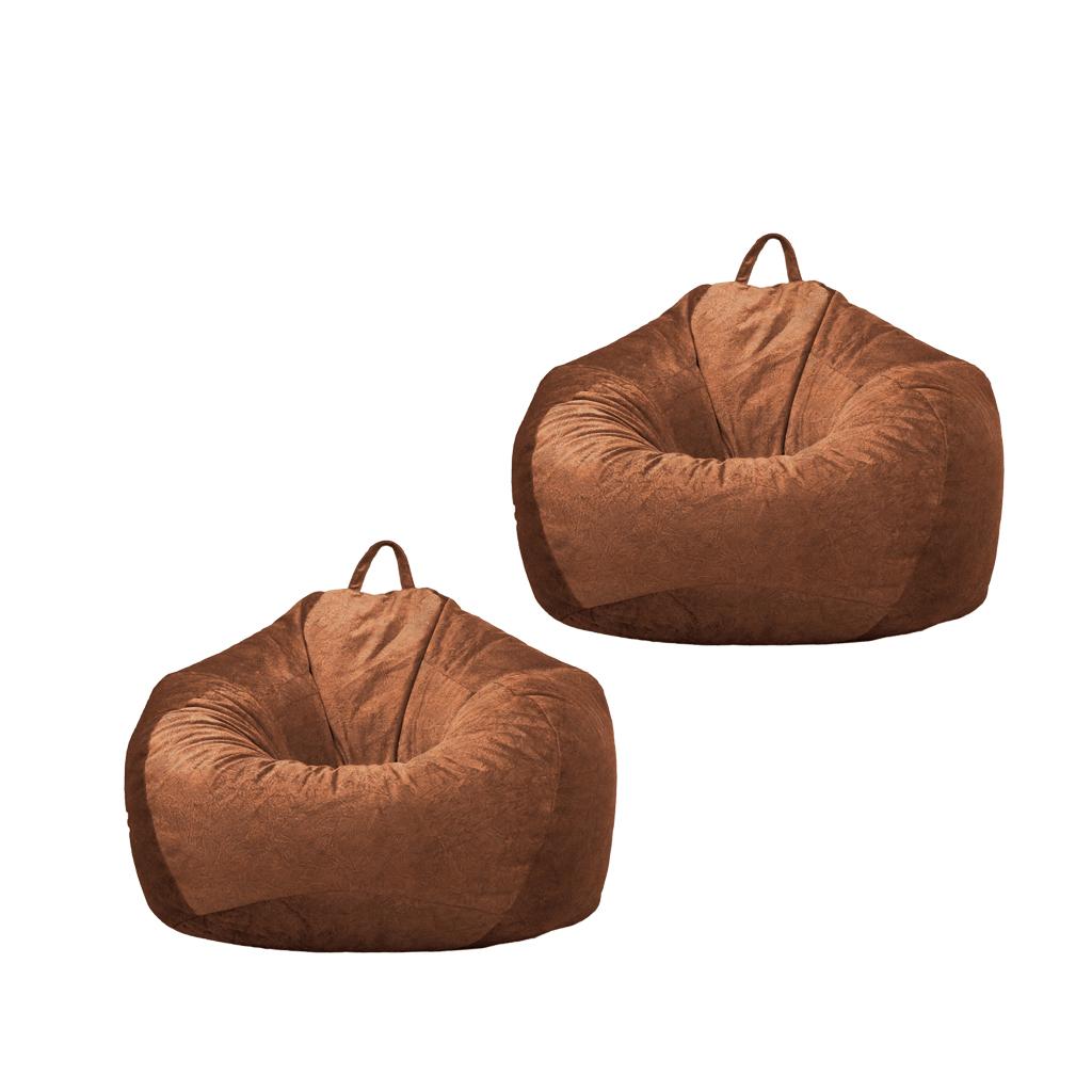 2xKids Stuffed Animals Storage Suede Bean Bag Cover 90x11cm Brown_2