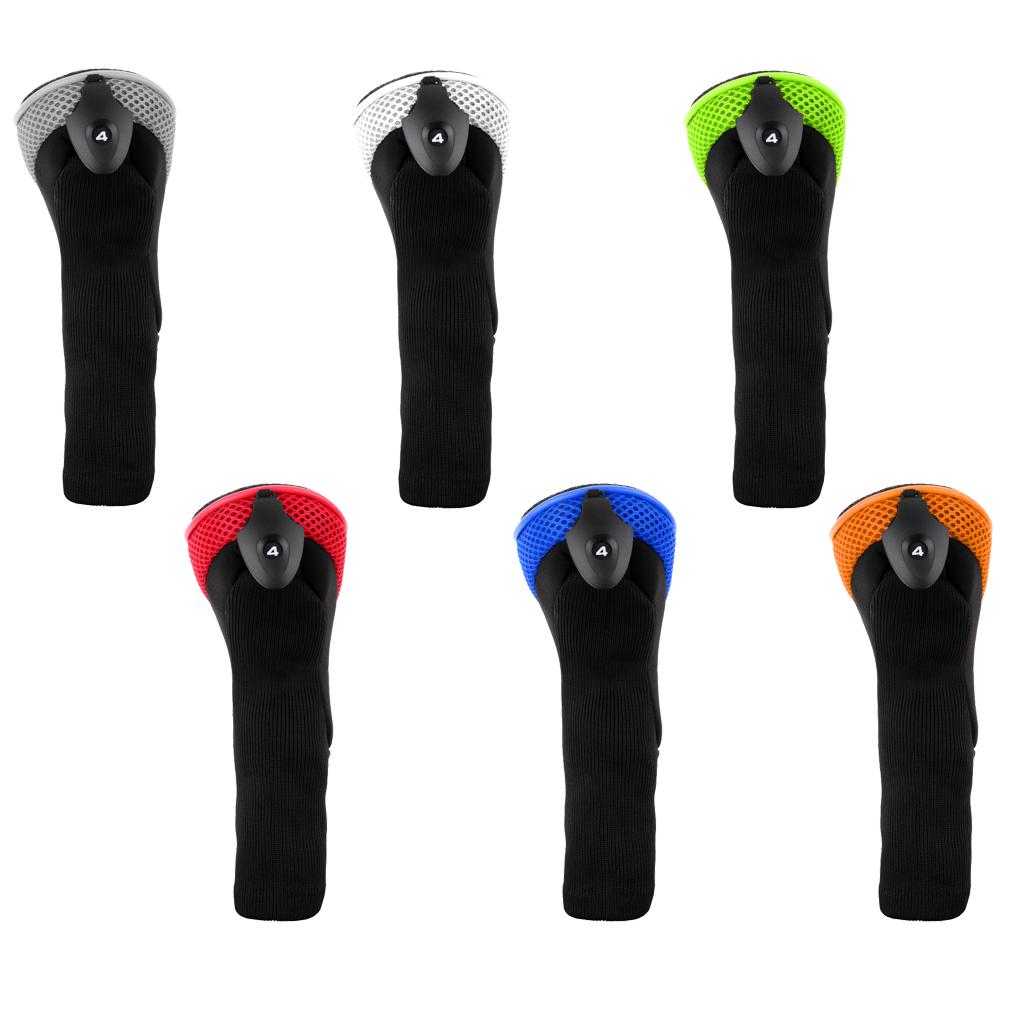 6Pcs Long Neck Headcover Golf Club Rescue Head Covers Golf Hybrid Headcovers