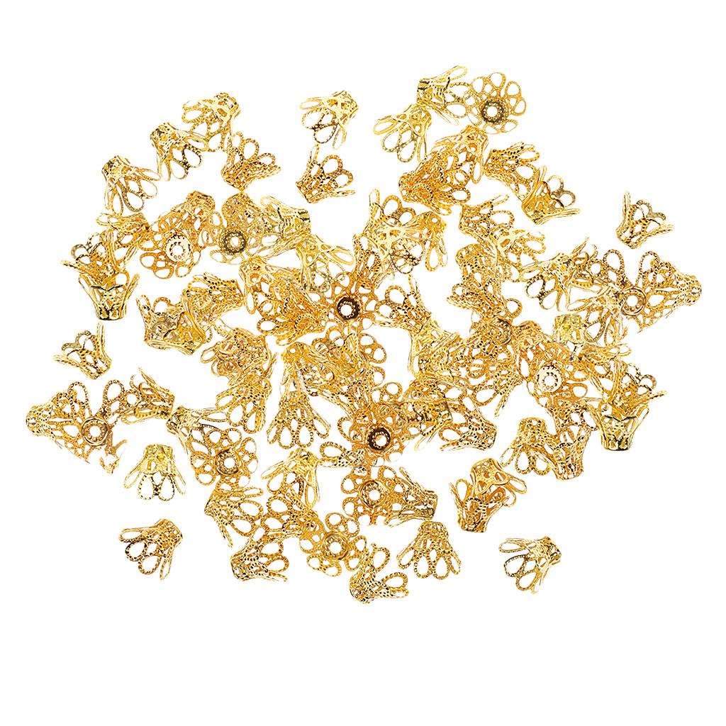 100pcs Gold Plated Filigree Flower Bead End Cap Finding For Jewelry Making