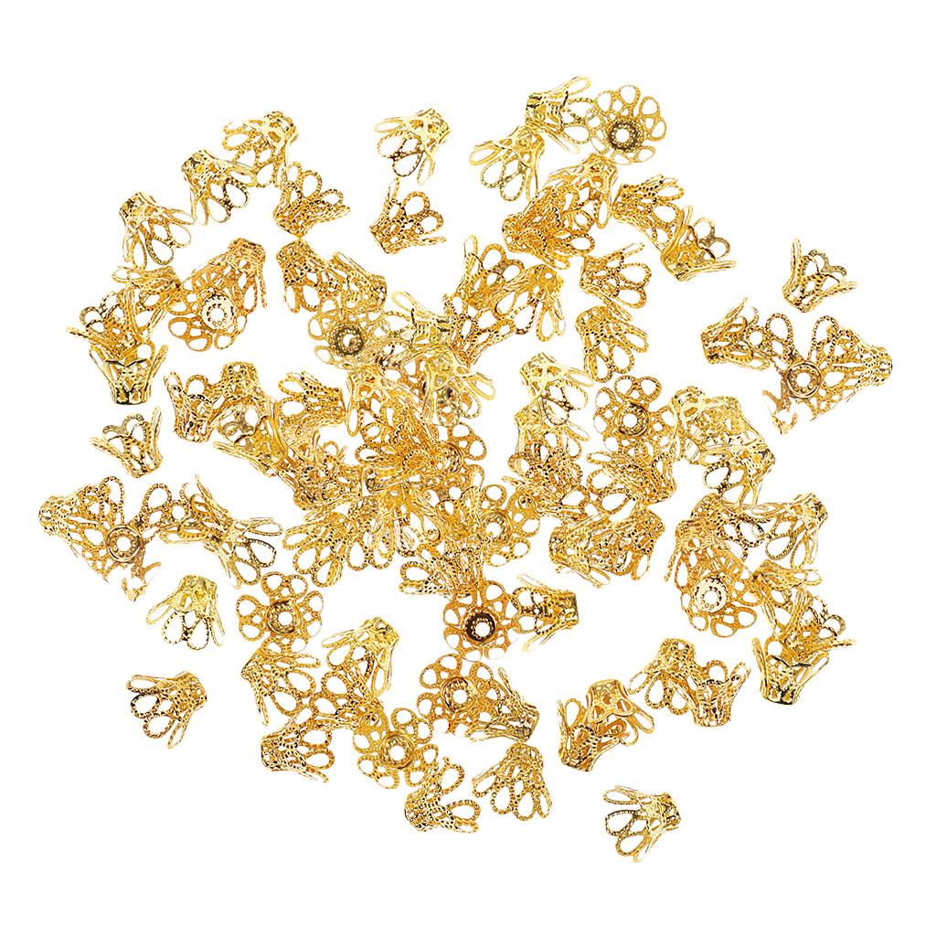 100pcs Gold Plated Filigree Flower Bead End Cap Finding For Jewelry Making