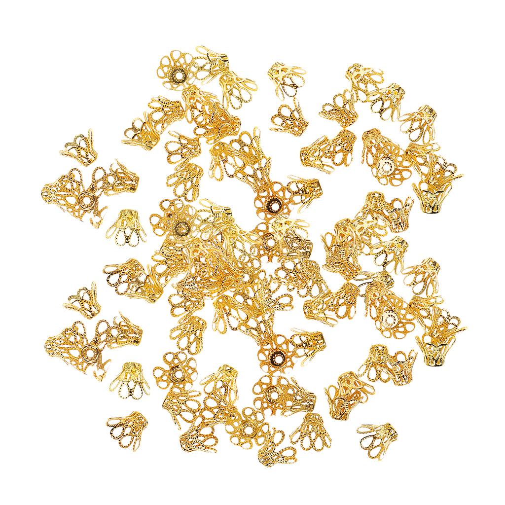 100pcs Gold Plated Filigree Flower Bead End Cap Finding For Jewelry Making