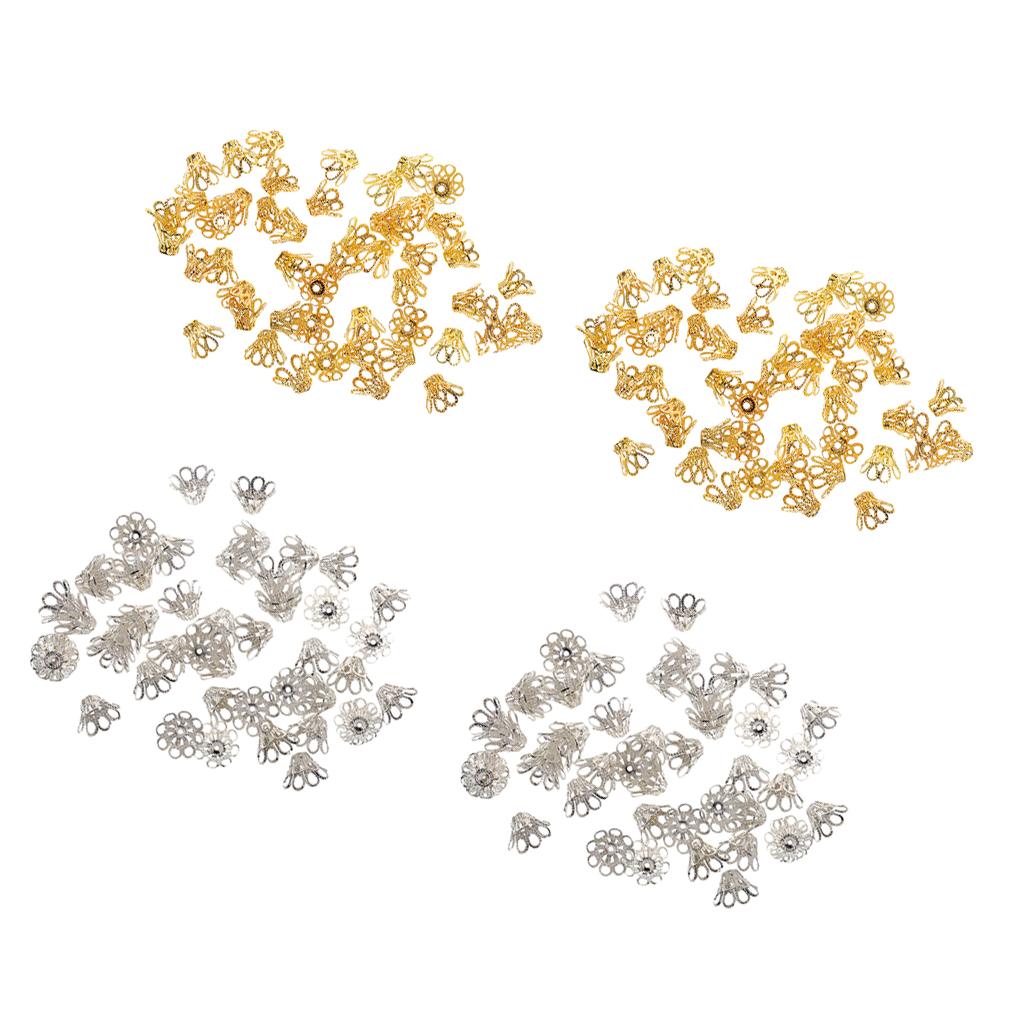 200pcs Silver/Gold Filigree Flower End Cap Beads Cover for Jewelry Making
