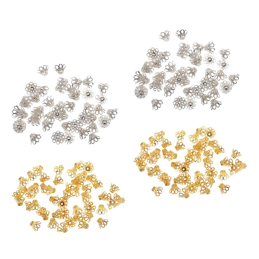 200pcs Silver/Gold Filigree Flower End Cap Beads Cover for Jewelry Making