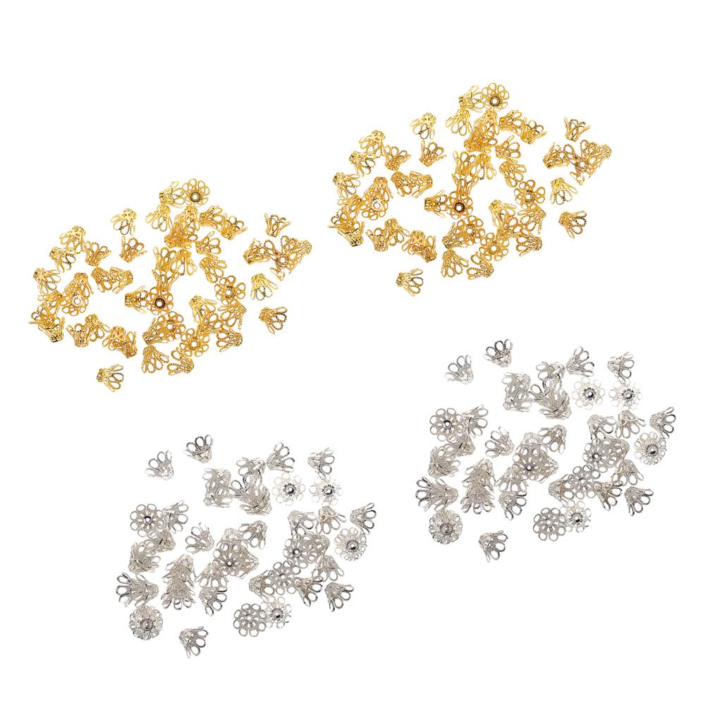 200pcs Silver/Gold Filigree Flower End Cap Beads Cover for Jewelry Making