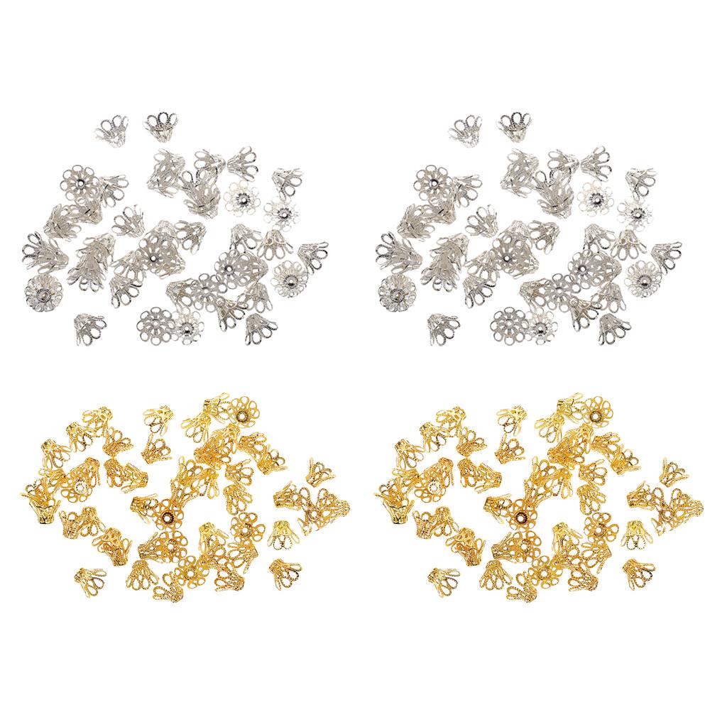 200pcs Silver/Gold Filigree Flower End Cap Beads Cover for Jewelry Making