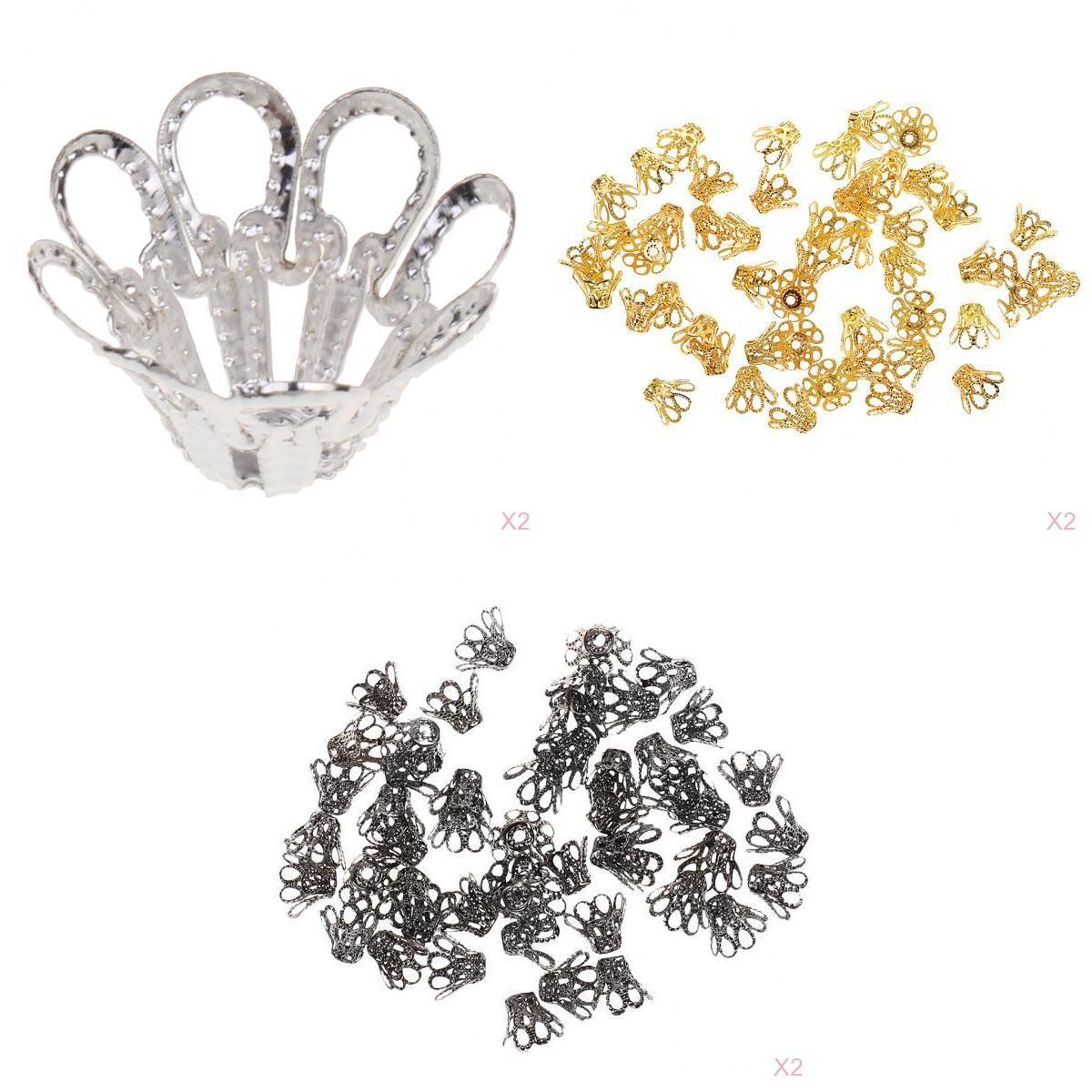 300pcs Vintage Filigree Flower Bead End Cap Jewelry Making Findings 12x7mm
