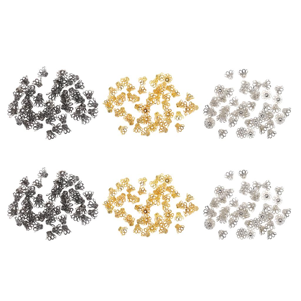 300pcs Vintage Filigree Flower Bead End Cap Jewelry Making Findings 12x7mm