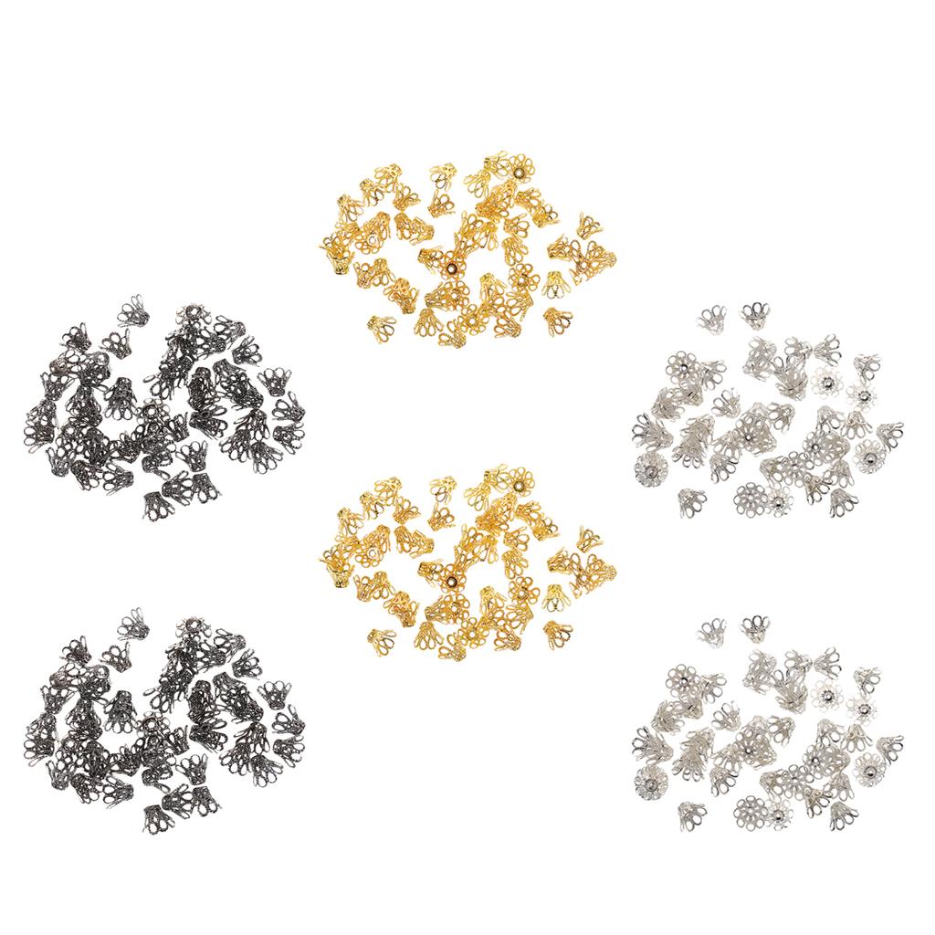 300pcs Vintage Filigree Flower Bead End Cap Jewelry Making Findings 12x7mm