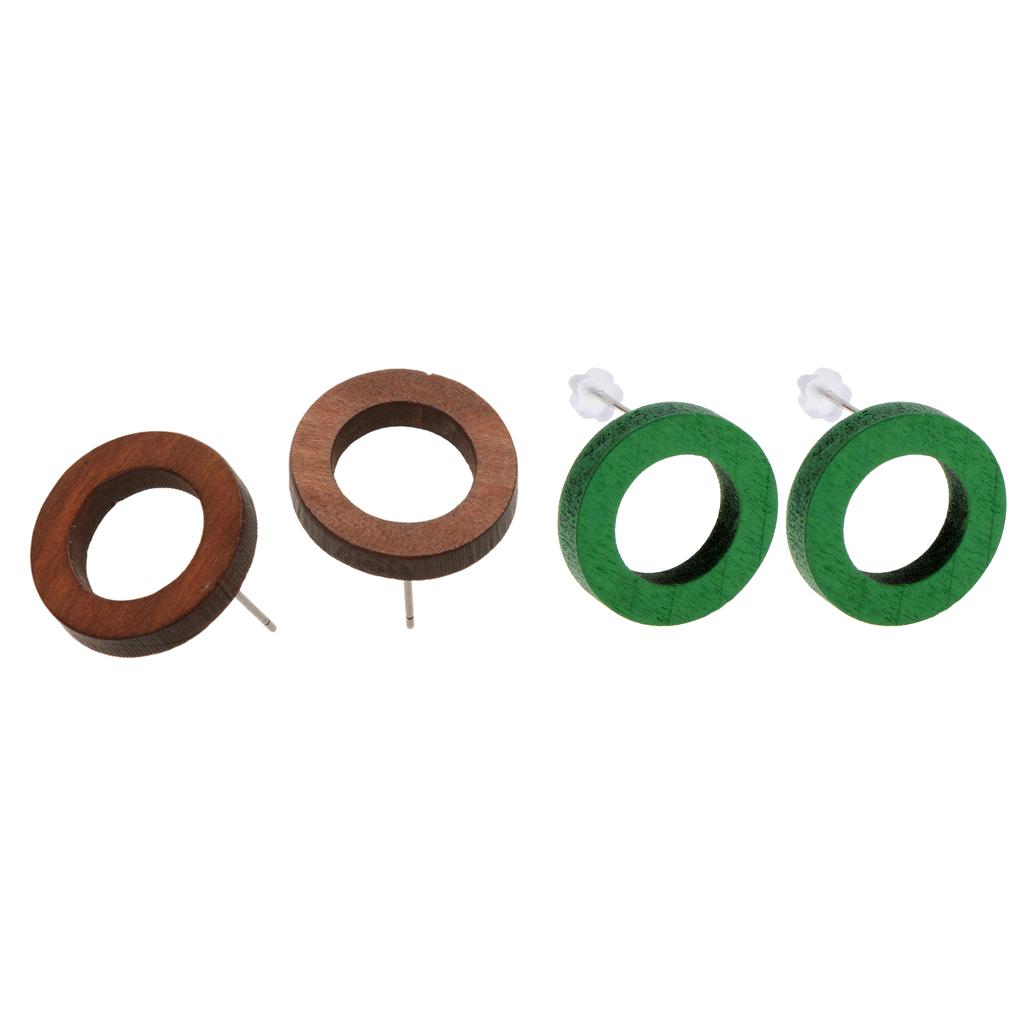 2 Pairs Fashion Hollow Out Wooden Round Dangle Drop Earrings For Women Girl