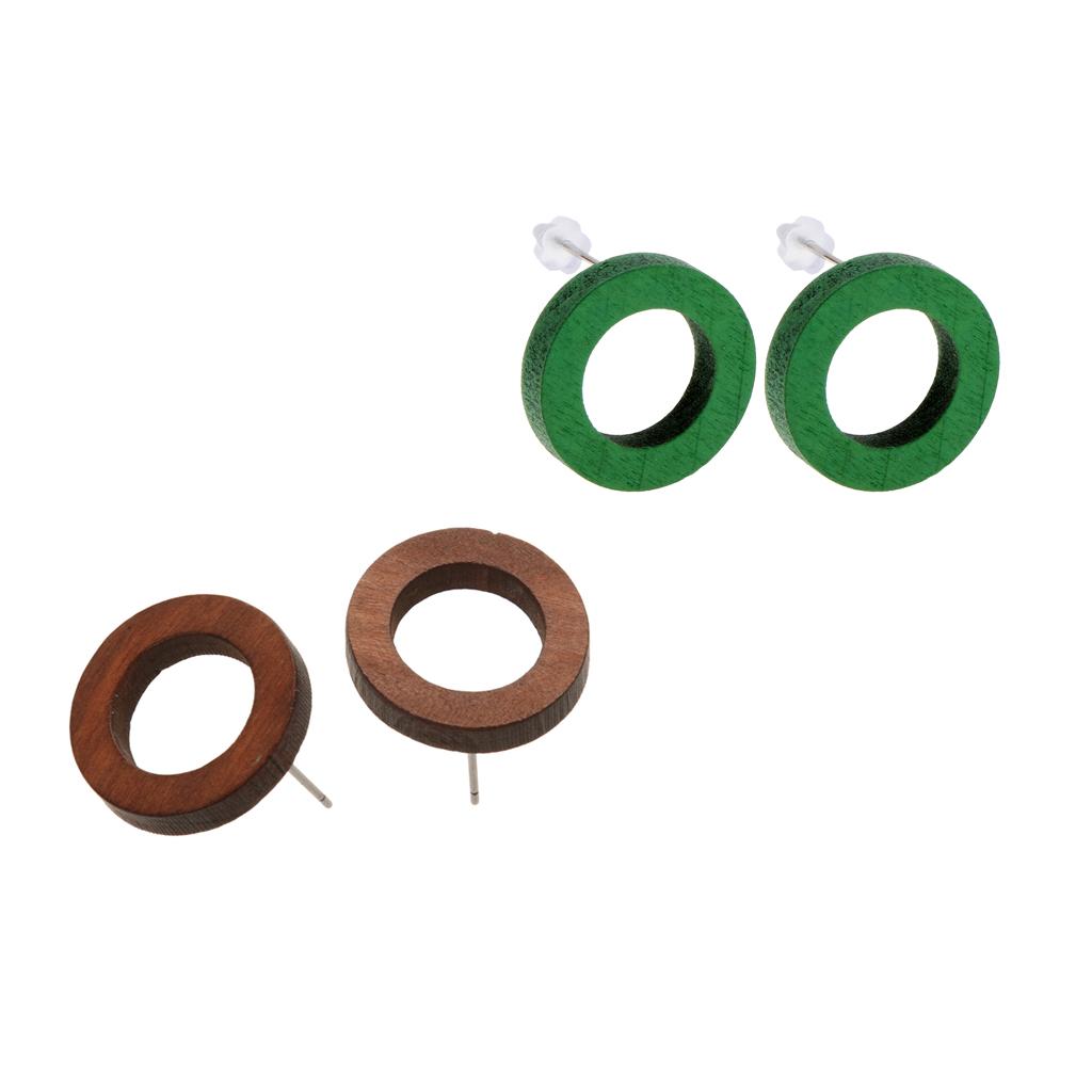 2 Pairs Fashion Hollow Out Wooden Round Dangle Drop Earrings For Women Girl