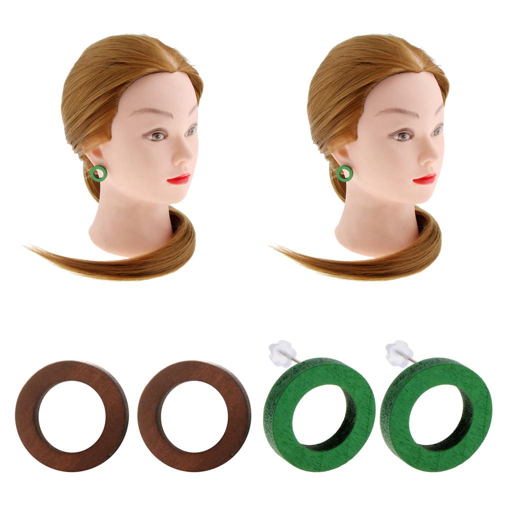 2 Pairs Fashion Hollow Out Wooden Round Dangle Drop Earrings For Women Girl