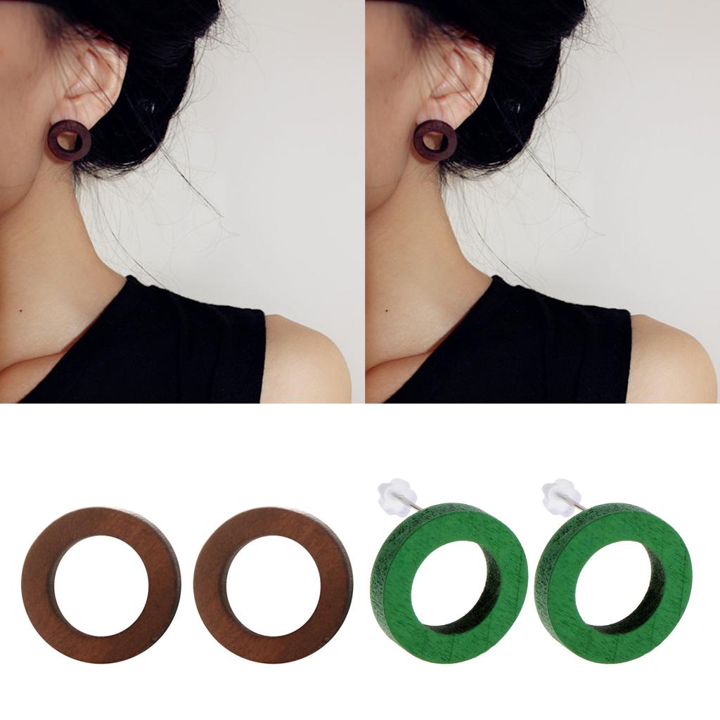 2 Pairs Fashion Hollow Out Wooden Round Dangle Drop Earrings For Women Girl