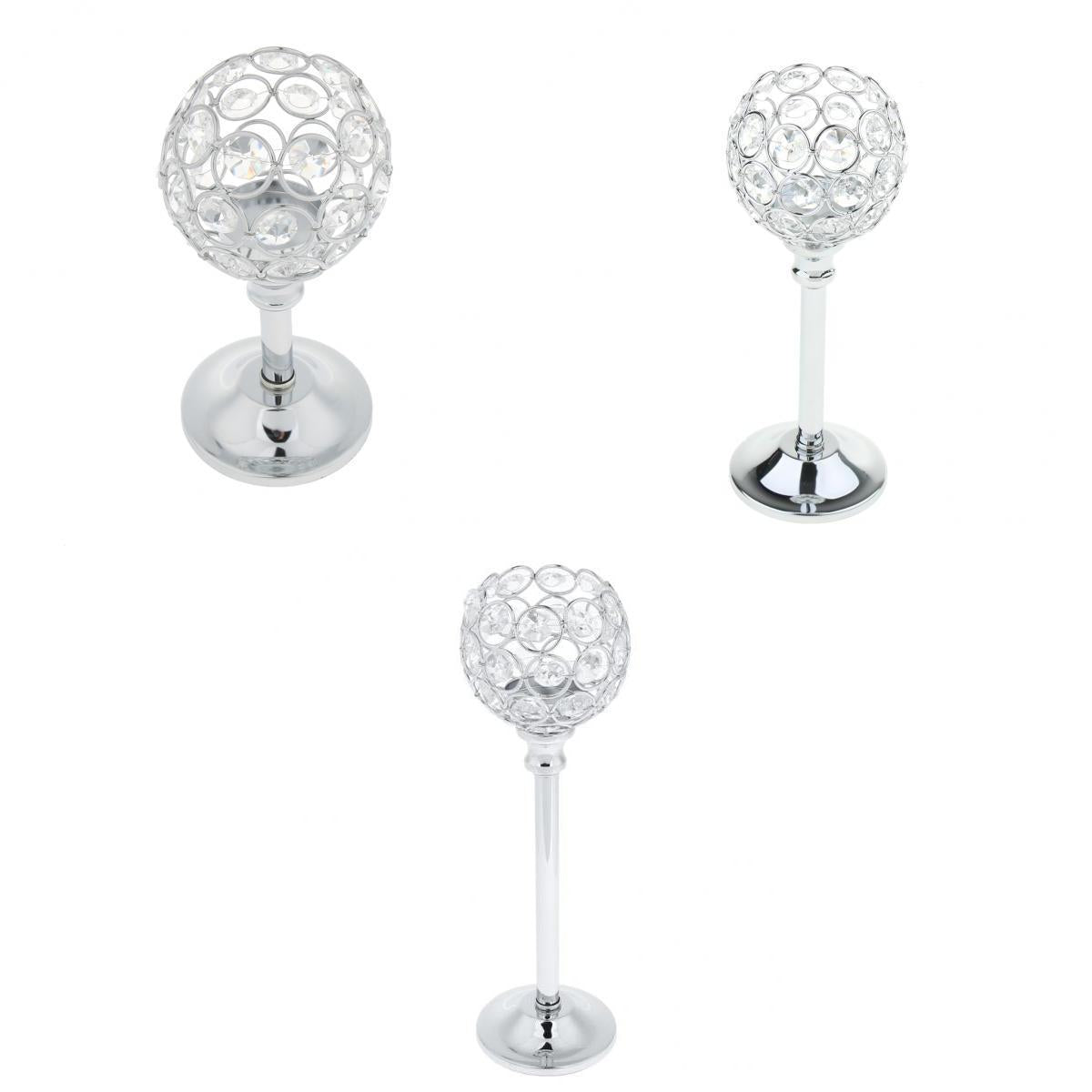 3 Size Silver Mosaic Crystal Candle Holder Tea Light Stand Candelabra