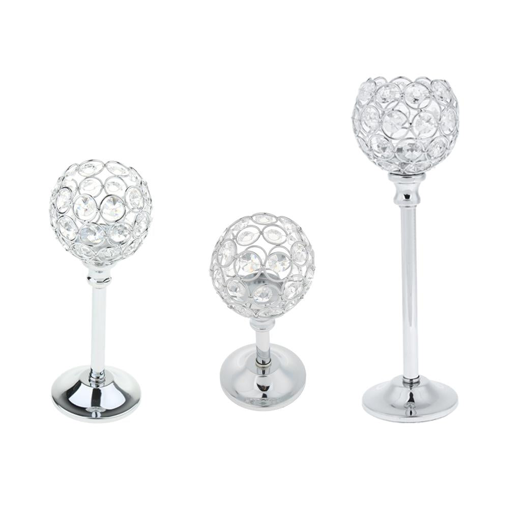3 Size Silver Mosaic Crystal Candle Holder Tea Light Stand Candelabra