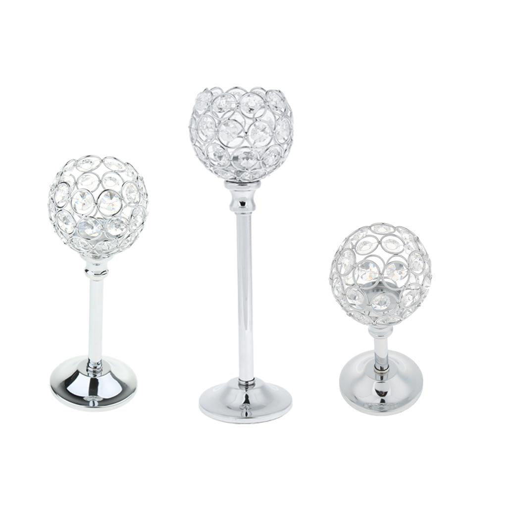 3 Size Silver Mosaic Crystal Candle Holder Tea Light Stand Candelabra