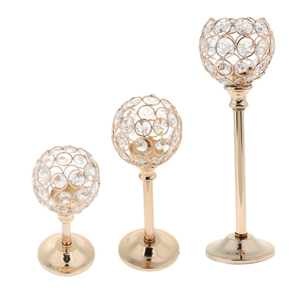 3 Size Golden Mosaic Crystal Candle Holder Tea Light Stand Candelabra