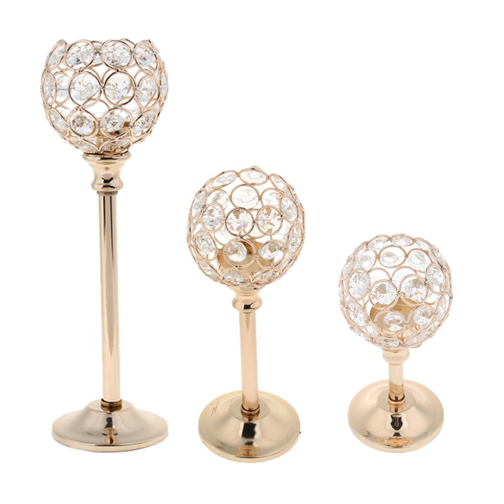 3 Size Golden Mosaic Crystal Candle Holder Tea Light Stand Candelabra