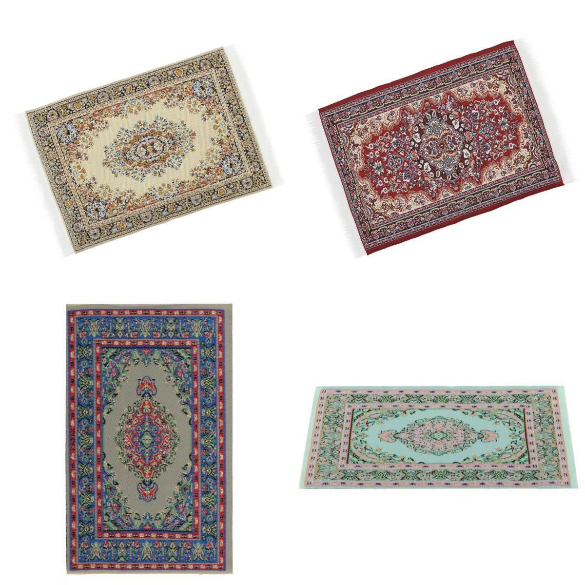 1/12 Dollhouse Miniature Rug Embroidery Cloth Mat Room Accessories 4 Pieces