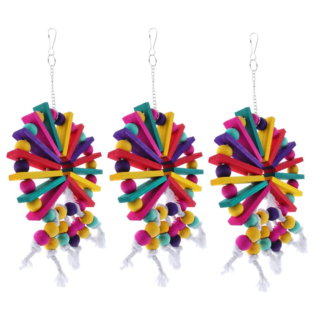 3 pcs Bird Parrot Toys - Natural Blocks Round Plate Chew Bite Toys