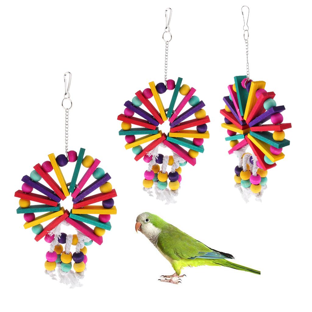 3 pcs Bird Parrot Toys - Natural Blocks Round Plate Chew Bite Toys