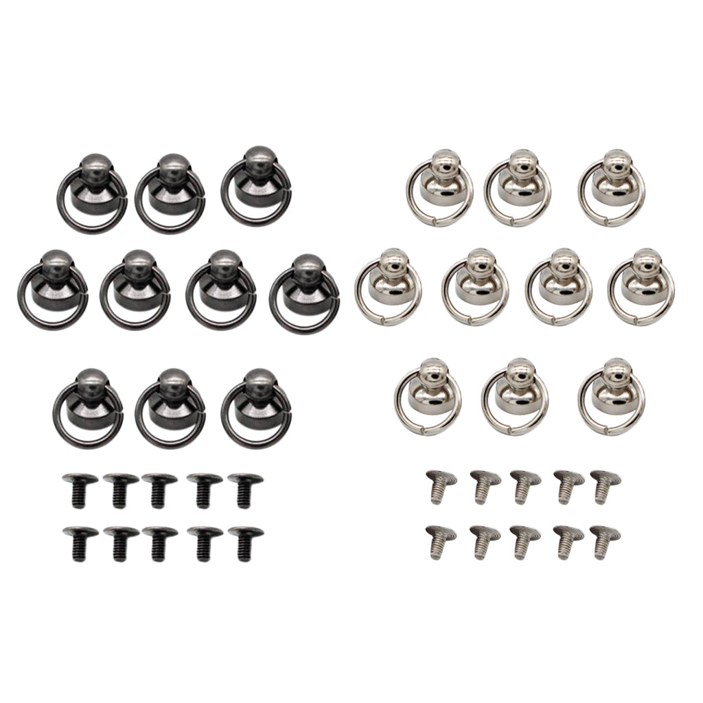 20 Sets Bead Head Button Stud Screwback with Ring for Wallet Chain Connector