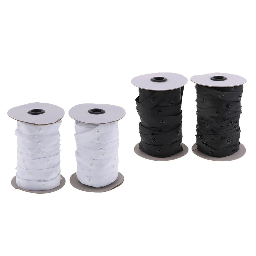 2 Pair Snap Fastener Tape for Duvet Covers Cushions Fabric Use Black White