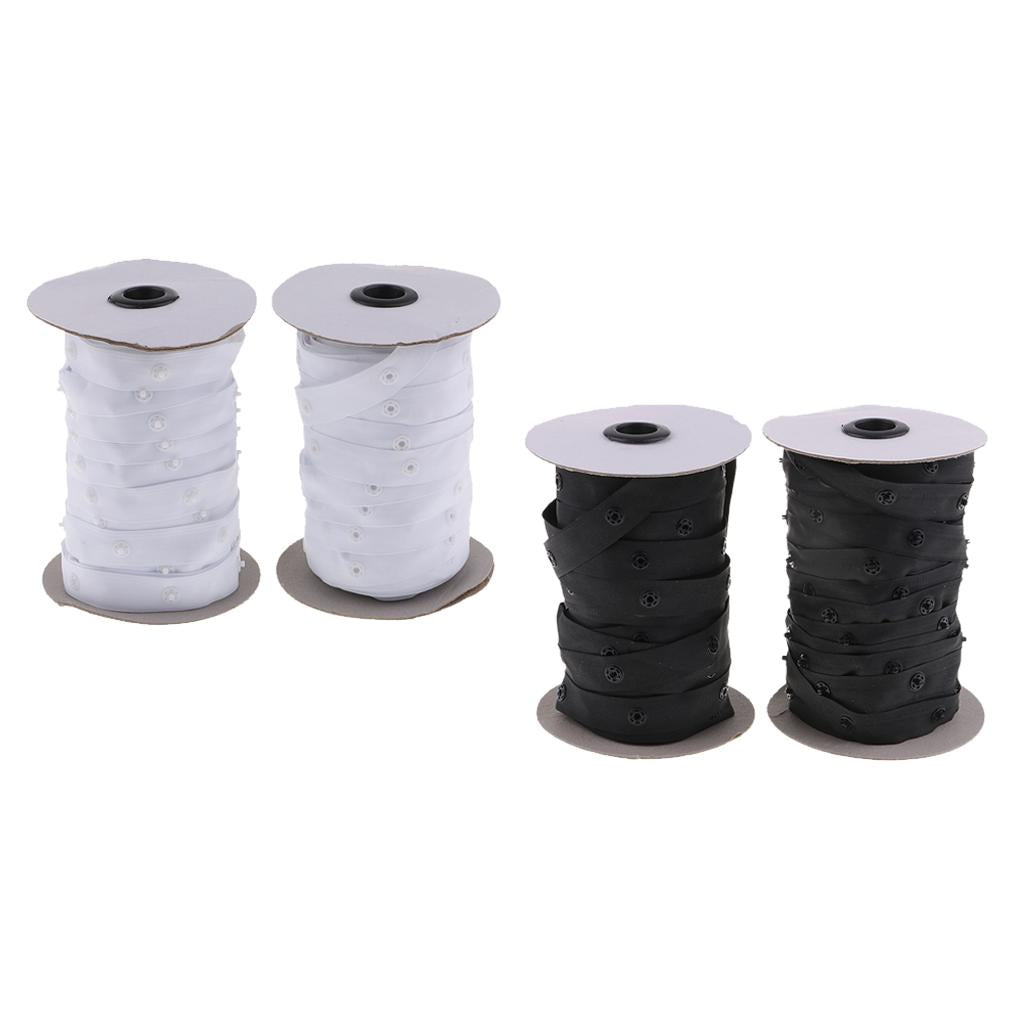 2 Pair Snap Fastener Tape for Duvet Covers Cushions Fabric Use Black White