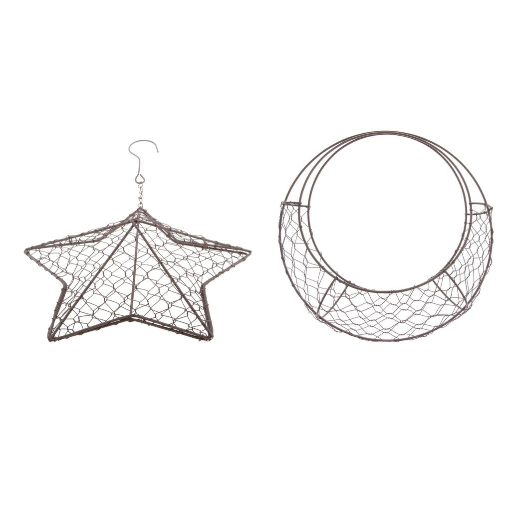 2Pc Vintage Iron Moon Shape Succulent Pot Metal Hanging Planter Plant Holder