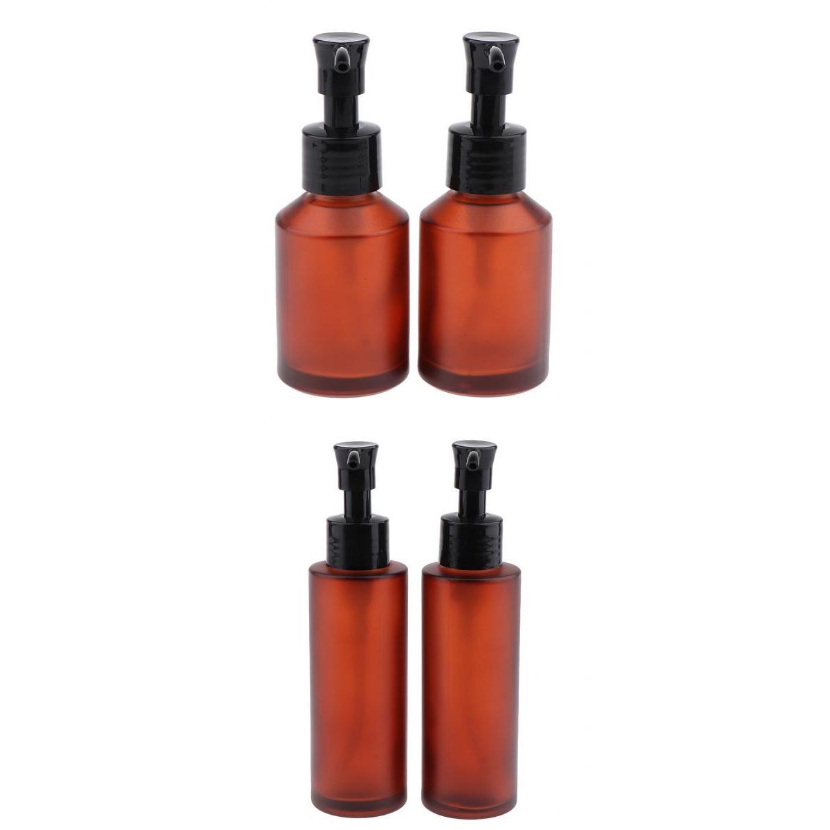 4pcs Empty Glass Pump Bottle Refillable Cosmetic Lotions Bottle 100ml 60ml