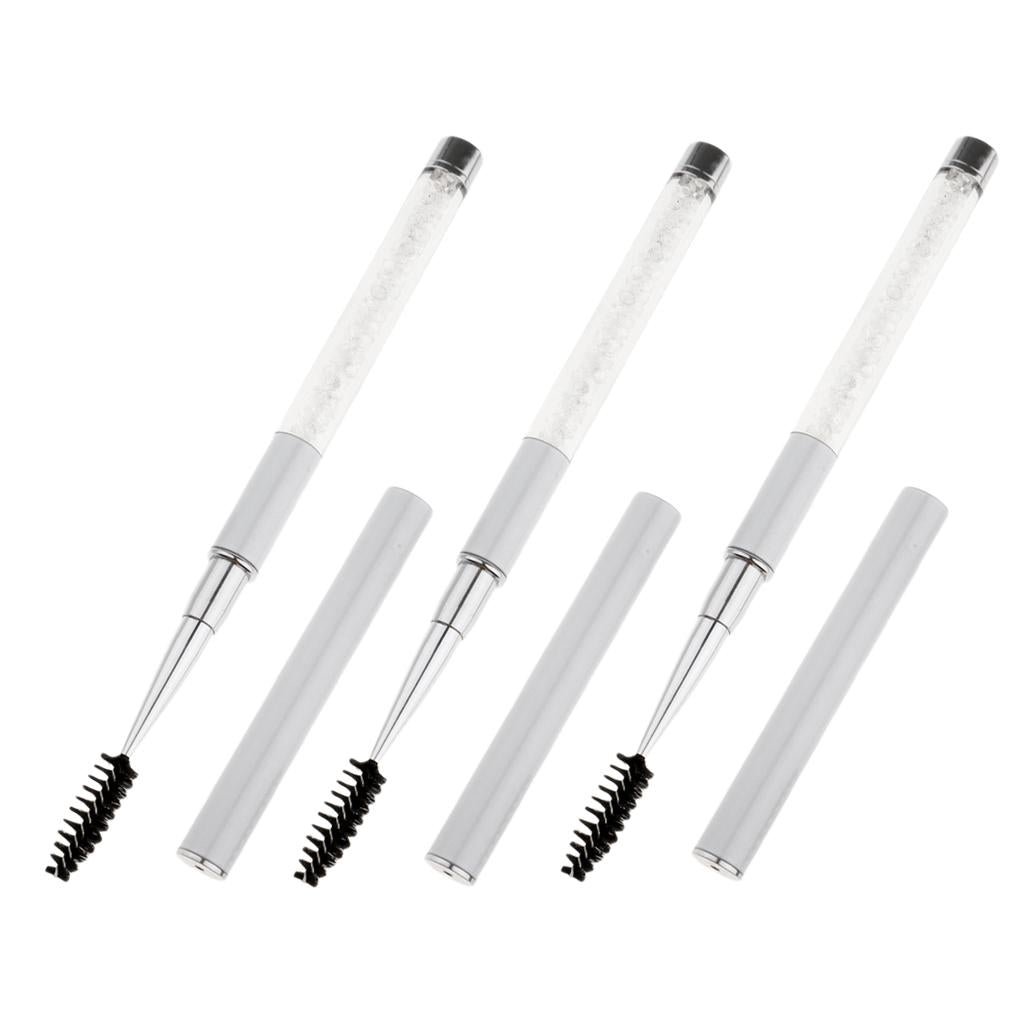 3pcs Rhinestone Eyebrow Eye Lash Curling Mascara Brush Applicator Wand Clear