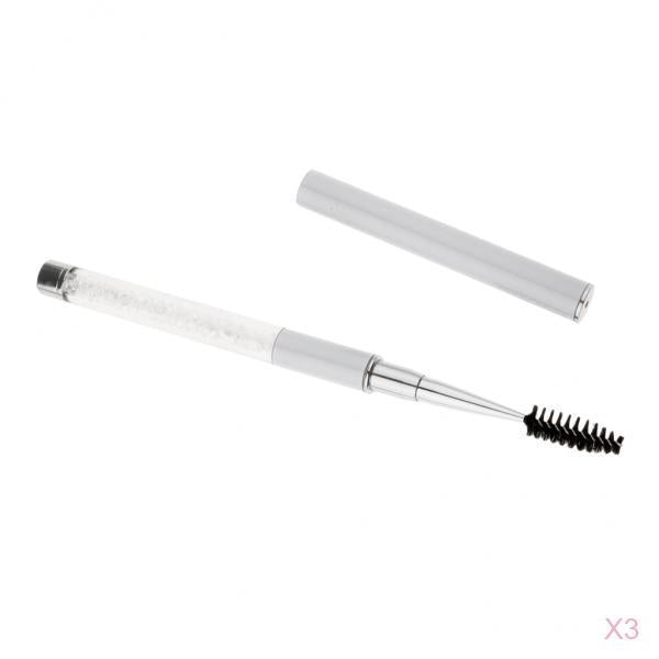 3pcs Rhinestone Eyebrow Eye Lash Curling Mascara Brush Applicator Wand Clear