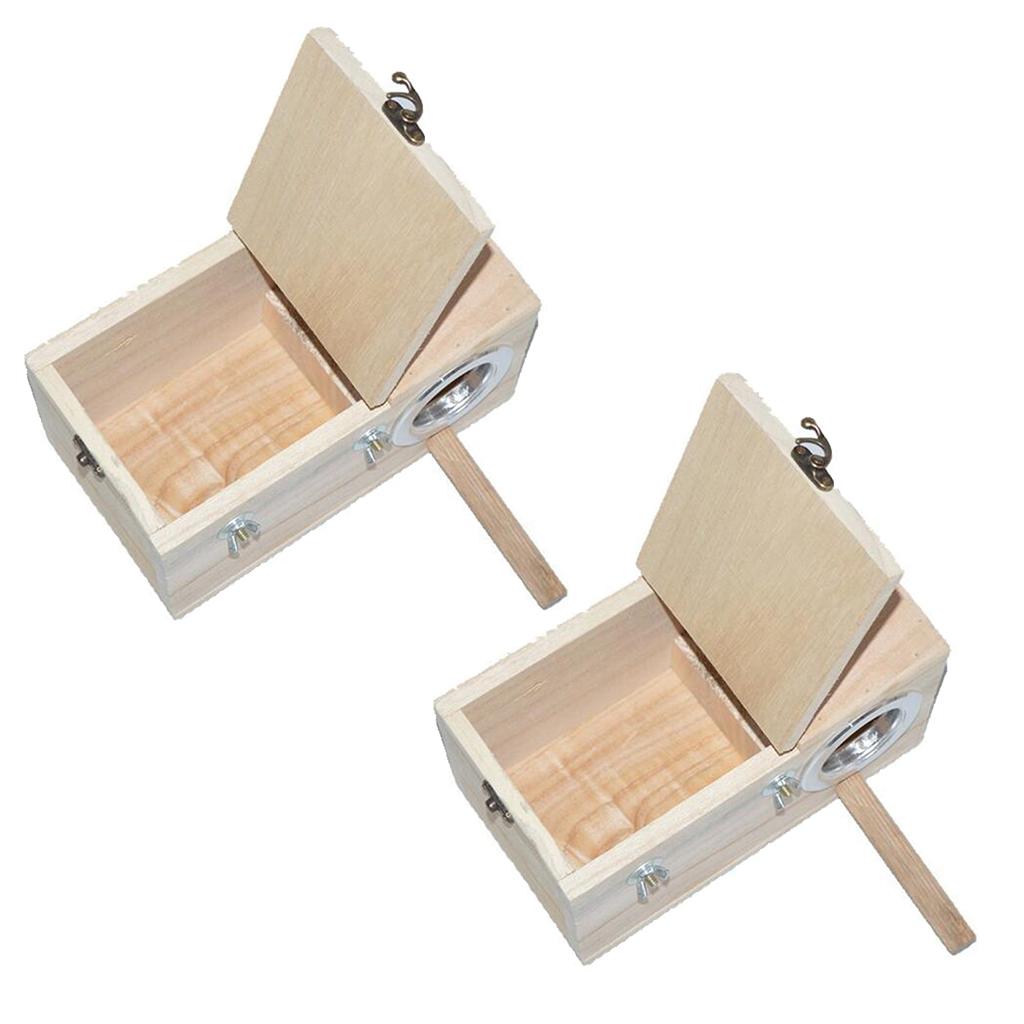 2Pc Wooden Wild Bird Nest Box Nesting Feeding Feeder Station House & Stick M