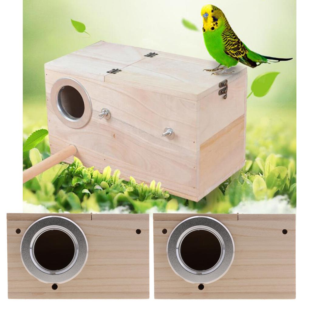 2Pc Wooden Wild Bird Nest Box Nesting Feeding Feeder Station House & Stick M